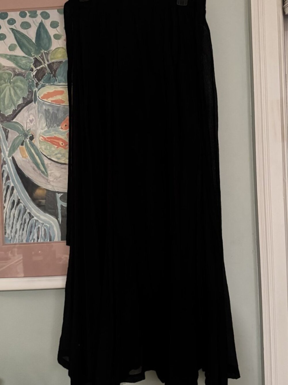 Stile Benetton Black Pleated Flowy Maxi Skirt with Tie Waist, M